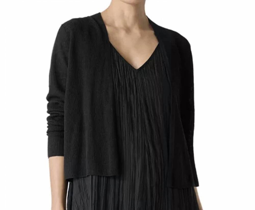 NEW EILEEN FISHER linen cotton ribbed cardigan in black